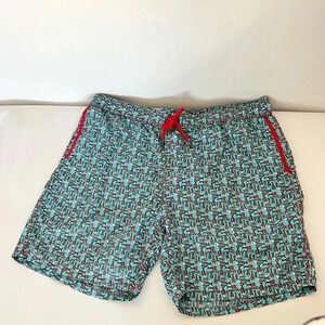 Mr. Swim Size XLarge Swim Trunks Mesh Lined Blue/Red Fish Print 6" Inseam